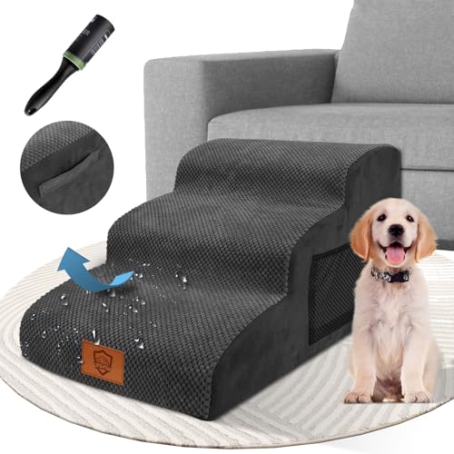 ZNM Hundetreppe, Rampe für Hunde, Sofa mit abnehmbarem Stoffbezug, Treppe für Hunde mit 3 Stufen, Hundetreppe aus hochdichtem Schaumstoff für Bett – Versand Rolle Klebeband Kleidung von Zvonema