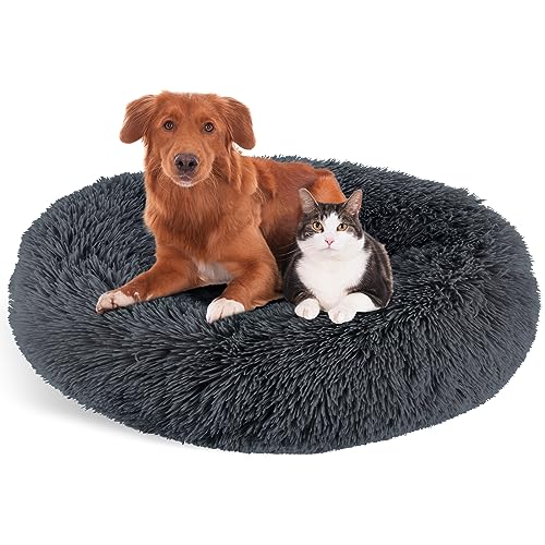 Zvonema Calming Donut Hundebett, Weiches Flauschiges Plüsch-Haustierbett für Kleine Mittlere Große Hunde und Katzen, 76x76 cm, Dunkelgrau von Zvonema