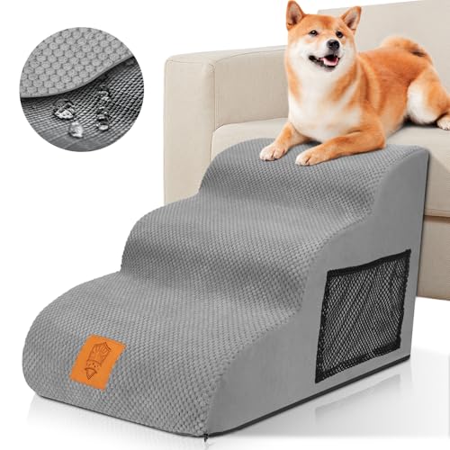 Zvonema Hundetreppe, Hundetreppe für Kleine Hunde, Hochdichter Schwamm Hundetreppe 40cm Hoch, wasserdichte Waschbar Haustiertreppe mit Rutschfestem Boden, Tragbare Hunderampe für Bett, Sofa, Auto von Zvonema