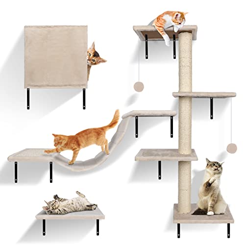 Zvonema Kletterwand für Katzen-10-teilig Katzen Kletterwand Set,Große Hängebrücke,Kratzsäulen mit Sisal,Ruhe und Spielwandregal mit Spurenkugel,Katzenmöbel für den Innenbereich bis 10 kg von Zvonema