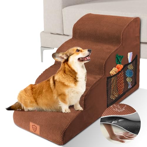 Zvonema Hundetreppe, Wasserdicht Hundetreppe für Kleine Hunde, Hundetreppe 50cm Hoch, Hundetreppe 4 Stufen, Hundetreppe Bett, Waschbar Haustiertreppe Hunderampe aus Schaumstoff (72x40x52CM) von Zvonema