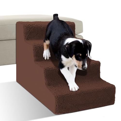 Zvonema ZNM Hundetreppe 4 Stufen-Haustiertreppen 40cm Hoch, Haustierleiter mit waschbarem Stoffbezug,rutschfest Haustiertreppe für kleine Hunde und Katzen,Fusselrolle von Zvonema