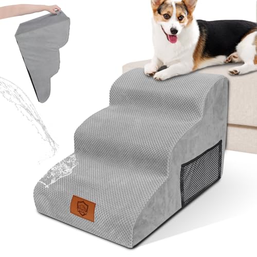 Zvonema wasserdichte Hundetreppe, Hundetreppe 40 cm Hoch, Hochwertige Schwamm Katzentreppe, Tragbare Verletzungsprophylaxe Hunderampe, rutschfeste Haustierrampe, Waschbarer Hunde Treppe von Zvonema