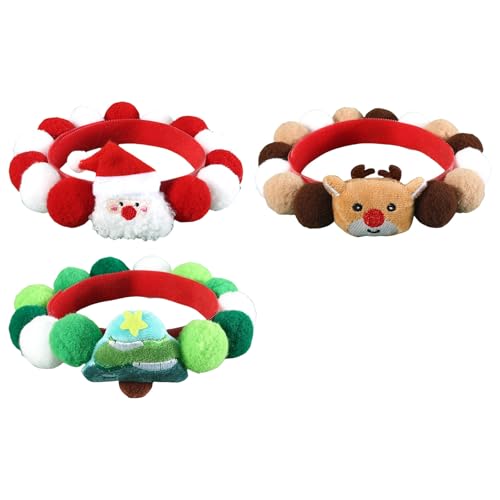 3 verstellbare Plüschhalsbänder für Haustiere mit lustigen Pompons für Katzen und kleine Hunde, Weihnachtsfeierzubehör 3 verstellbare Plüschhalsbänder für Haustiere mit lustigen Pompons für Katzen und kleine Hunde, Weihnachtsfeierzubehör von Zxfdsfdbnm