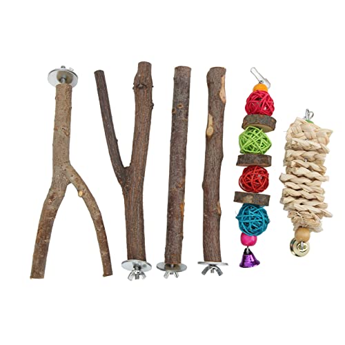 Vogelstangen-Ständer-Set, Käfigzubehör, Holz-AST-Plattform für Pfoten-Schleifstab-Spielzeug (6-teiliges Set) von Zyyini