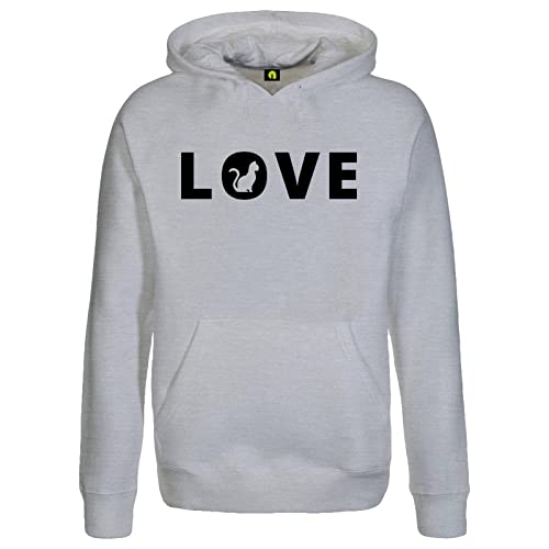 Love Katze Kapuzenpullover - Schmuser Pussie Samtpfote Vierbeiner Haustier Kitty Grau Meliert 2XL von absenda