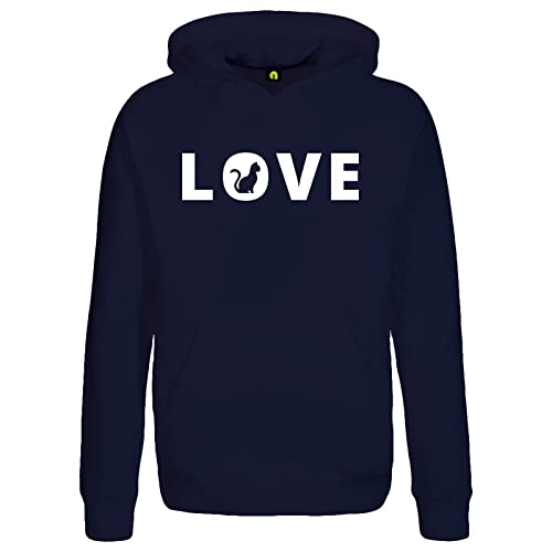 Love Katze Kapuzenpullover - Schmuser Pussie Samtpfote Vierbeiner Haustier Kitty Navy Blau 2XL von absenda