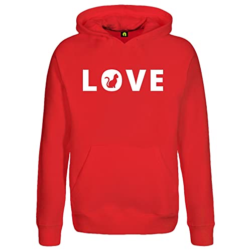 Love Katze Kapuzenpullover - Schmuser Pussie Samtpfote Vierbeiner Haustier Kitty Rot 2XL von absenda