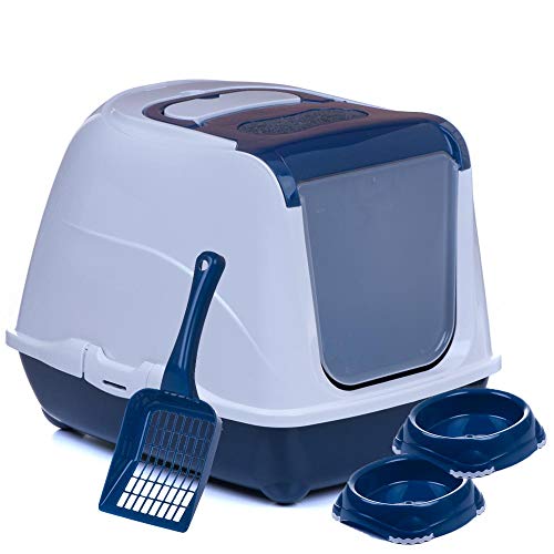 Katzentoilette Flip Jumbo blau + extra Streuschaufel + 2 Näpfe von adena