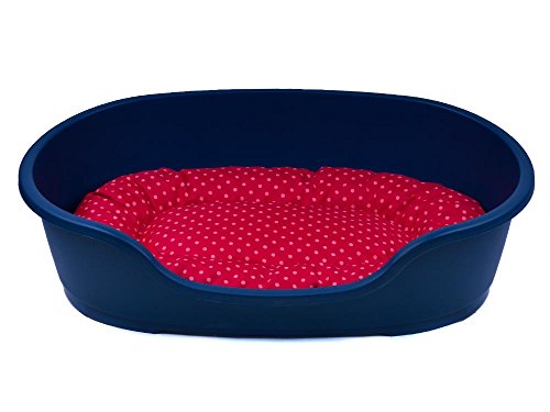 adena Hundekorb 58 x 38 cm blau + Kissen Tupfen rot von adena