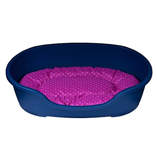 adena Hundekorb 71 x 48 cm blau + Kissen Tupfen pink von adena