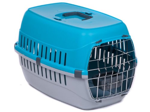 adena Transportbox für Hund Katze mit Metalltür und Napf 58x35x37cm bis 8 kg türkis von adena