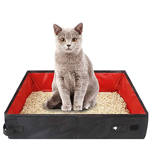 Tragbare Katzentoilette, 40 * 11 * 30 cm/15,74 * 4,33 * 11,8 Zoll Faltbare Katzentoilette, Atzentoilette aus Oxford Stoff, Wasserdicht, für Reisen, Outdoor, Park (Rot) von Ianulus