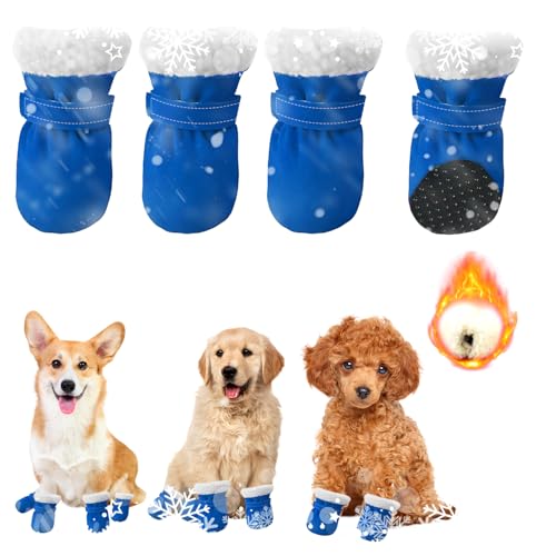 agctrler 4 Stück Hundeschuhe Pfotenschutz, Anti Rutsch Hundesocken Pfotenschutz Weicher Verstellbarer für kleine mittlere Hunde Winter, Rot (Blau) von agctrler