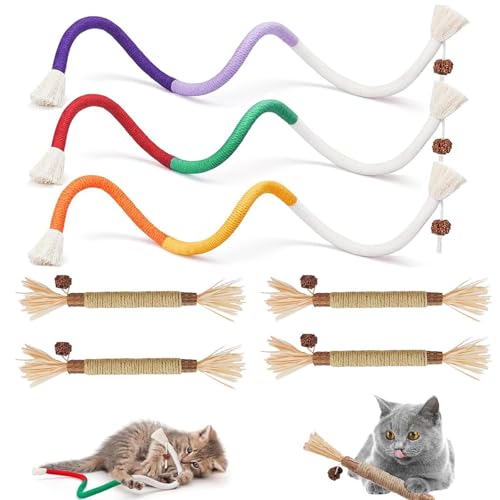 agogue 6 Stück Katzenminze Stick,Katzenminze Spielzeug Interaktive Beißseil,für Katzen Zahnpflege und Gegen Mundgeruch Katzenspielzeug Selbstbeschäftigung Interaktives Katzenspielzeug(Farbe zufällig) von agogue