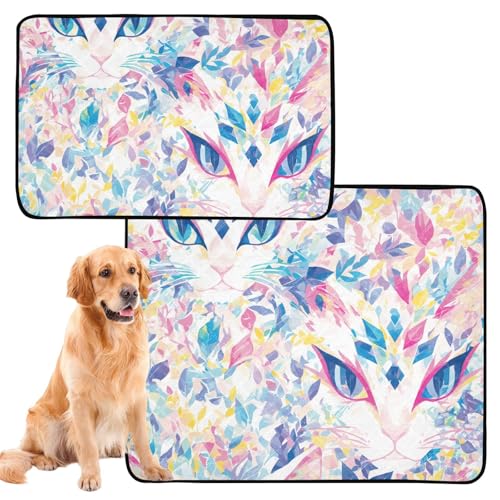 Uriniermatte für große Hunde, waschbar, rutschfest, für Hunde, für Auto, 61 x 91,4 cm + 91,4 x 106,7 cm, glitzernde Katze, 2 Stück von aidingzhi