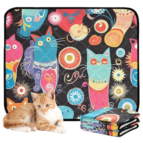 Wasserabsorbierende Matte für Hundenapf, Katze, Urinierunterlagen für Boden, rutschfeste Matte für Auto und Flugzeug, 50,8 x 61 cm, Boho-Stil, Katzen, bunt, Schwarz, 3 Stück von aidingzhi