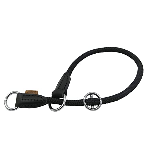 Aiminto Geflochtenes rundes Martingale-Hundehalsband, Trainingshalsband mit verschiebbarem Stop-Ring – ideal für kleine Hunde (S(1/7,6 cm) – 40,6 cm lang, Schwarz von aiminto