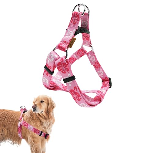 Aiminto Hundehalfter, süßes Blumenmuster, weich und verstellbar, zum Einsteigen, Anti-Würgen – perfekt zum Spazierengehen (Rosa), L (Brust 55,9–86,4 cm) von aiminto