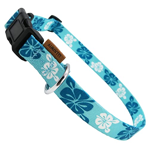 Aiminto Hundehalsband, niedliches Blumenmuster, weiches und verstellbares Halsband mit Schnellverschluss-Schnalle (L (Hals 40,6-71,1 cm, Breite 2,5 cm), Hawaii-Blau) von aiminto