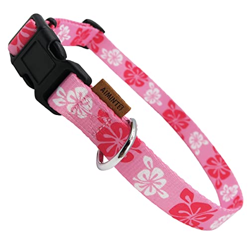 Aiminto Hundehalsband, niedliches Blumenmuster, weiches und verstellbares Halsband mit Schnellverschluss-Schnalle (M (Hals 35,6-61 cm, Breite 1,9 cm), Hawaii-Rosa) von aiminto