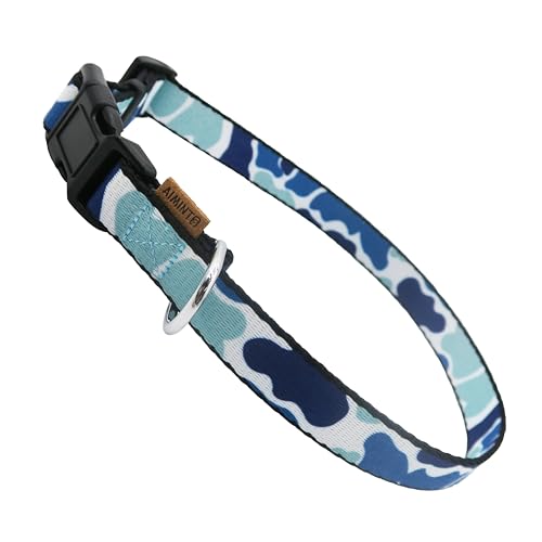 Aiminto Hundehalsband, niedliches Blumenmuster, weiches und verstellbares Halsband mit Schnellverschluss-Schnalle (XS (Halsumfang 22,9–33 cm, Breite 0,9 cm), Camouflage-Blau von aiminto