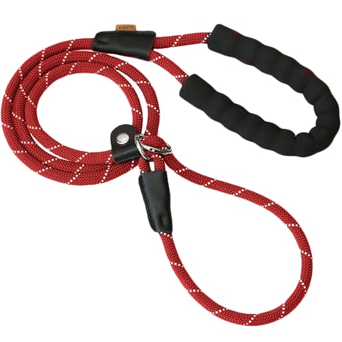 Aiminto Retrieverleine, Trainingsleine, bequemer gepolsterter Griff, starkes Seil für große, mittelgroße Hunde, kein Ziehen, Leine mit reflektierendem Faden, Rot, Größe L (1,2 cm – 1,8 m) von aiminto