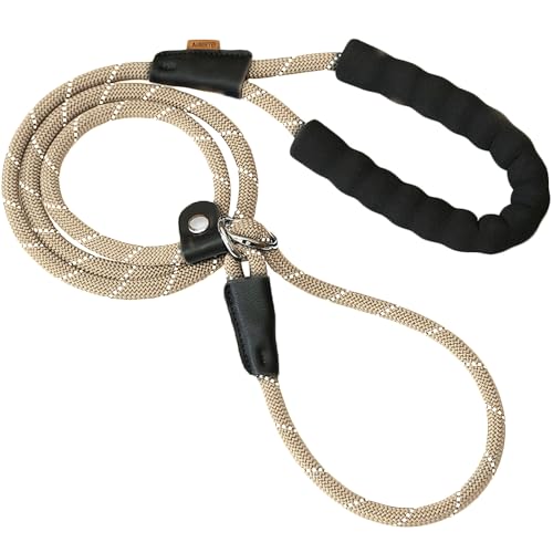 Aiminto Retrieverleine, Trainingsleine, bequemer gepolsterter Griff, starkes Seil für große, mittelgroße Hunde, kein Ziehen, Leine mit reflektierendem Faden (Beige, Größe L (1,2 cm – 1,8 m) von aiminto