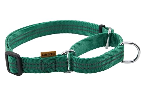 Aiminto Verstellbares reflektierendes Martingale-Hundehalsband aus Nylon, für Training und Spazierengehen, Grün, Größe L (Hals: 48,3 cm - 71,1 cm, Breite: 2,5 cm) von aiminto