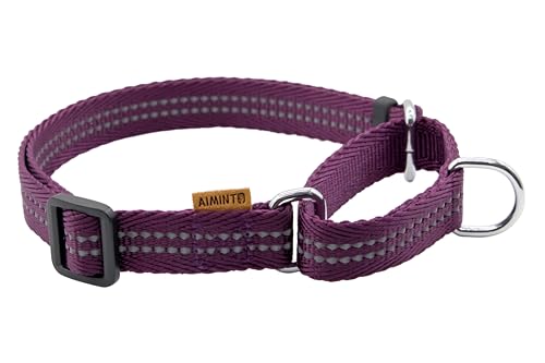 Aiminto Verstellbares reflektierendes Martingale-Hundehalsband aus Nylon, für Training und Spazierengehen, Lila, L (Hals: 48,3 cm - 71,1 cm, Breite: 2,5 cm) von aiminto