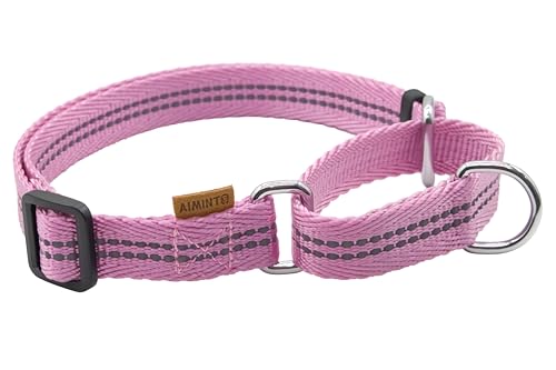 Aiminto Verstellbares reflektierendes Martingale-Hundehalsband aus Nylon, für Training und Spazierengehen, Rosa, Größe L (Hals: 48,3 cm - 71,1 cm, Breite: 2,5 cm) von aiminto