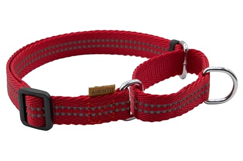 Aiminto Verstellbares reflektierendes Martingale-Hundehalsband aus Nylon, für Training und Spazierengehen, Rot, Größe L (Hals: 48,3 cm - 71,1 cm, Breite: 2,5 cm) von aiminto