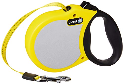 Alcott 5370-RLSHPW Neon Rolleinen für Hunde 5 m Gurtleine großflächige Reflektapplikationen Reflektstreifen im Gurt schwarzer Griff mit Soft Grip M, 30 kg von alcott