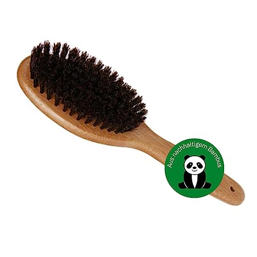 BAMBOO GROOM Oval Bristle Brush Größe S/M I Tierhaarbürste für Tiere mit kurzem & mittellangem Fell I Hundebürste aus Wildschweinborsten I Bürsten zur Fellpflege I Bürste für Katze & Hund von alcott