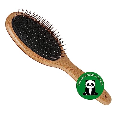 BAMBOO GROOM Oval Pin Brush Größe L I Tierhaarbürste für Tiere mit kurzem & mittellangem Fell I Hundebürste mit abgerundeten Pins I Bürsten zur Fellpflege I Bürste für Katze & Hund von alcott