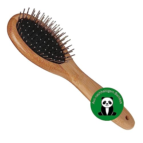 BAMBOO GROOM Oval Pin Brush I Größe S/M I Tierhaarbürste für Tiere mit kurzem & mittellangem Fell I Hundebürste mit abgerundeten Pins I Bürsten zur Fellpflege I Bürste für Katze & Hund von alcott