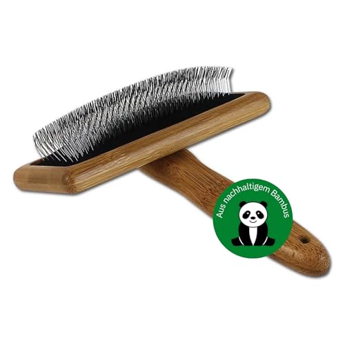 BAMBOO GROOM Slicker Brush Größe L I Tierhaarbürste für jedes Fell I Unterfellbürste I Hundebürste mit abgewinkelten Edelstahlpins I Bürsten zur Fellpflege aus Bambus I Bürste für Katze & Hund von alcott