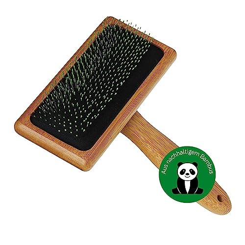 BAMBOO GROOM Soft Slicker Brush I Größe L I Tierhaarbürste für jedes Fell I Hundebürste mit abgewinkelten & weichen Edelstahlpins I Bürsten zur Fellpflege aus Bambus I Bürste für Katze & Hund von alcott