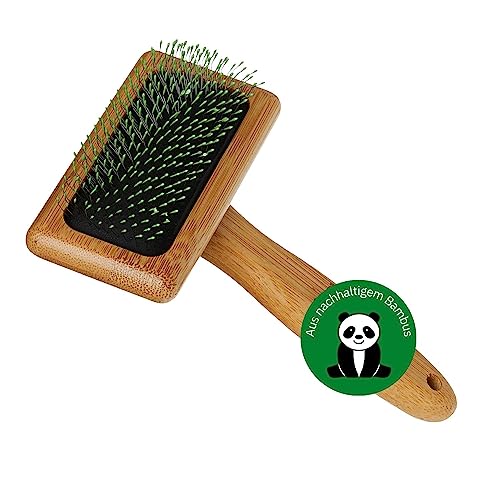 BAMBOO GROOM Soft Slicker Brush I Größe M I Tierhaarbürste für jedes Fell I Hundebürste mit abgewinkelten & weichen Edelstahlpins I Bürsten zur Fellpflege aus Bambus I Bürste für Katze & Hund von alcott