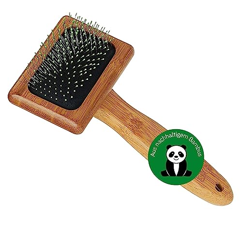 BAMBOO GROOM Soft Slicker Brush I Größe M I Tierhaarbürste für jedes Fell I Hundebürste mit abgewinkelten & weichen Edelstahlpins I Bürsten zur Fellpflege aus Bambus I Bürste für Katze & Hund von alcott