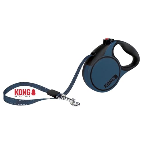 Kong ausrollbare Hundeleine in 3m Länge I Für sehr kleine Hunde bis 12kg I Größe XS I Hochwertige Rollleine mit Break & Lock System in blau I komfortable Leine mit Softgriff & reflektierendem Gurt von alcott