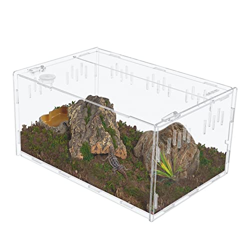 aleawol Extra Groß Acryl Terrarium Reptile Fütterungsbox,38 x 25 x 19 cm Transparent Reptilienzuchtbox Reptilien Transportbox für Spinne Eidechse Skorpion Tausendfüßler Gehörnter Frosch von aleawol