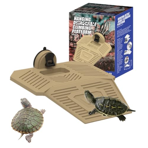 alfyng Sonnenplattform für Schildkröten, abnehmbare Schildkröten-Kletterleiter, Ruheterrasse für Reptilien, Amphibien, Lebensraum, Verstecke, Aquarium, schwimmendes Dock (Braun, L) von alfyng