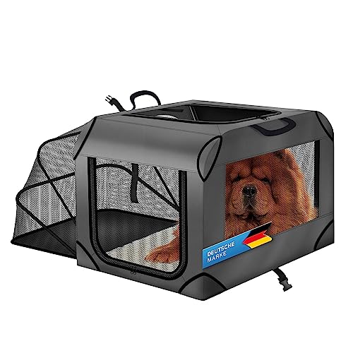 Hunde-Transportbox Tier Hundebox Transporttasche faltbar Hundetasche Haustier-Transport Atmungsaktiv & Wasserabweisend für Hunde & Katzen (Mit Anbau - 88 x 52 x 57 cm) von all Pets United