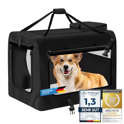 Hunde-Transportbox Tier Hundebox Transporttasche faltbar Hundetasche Haustier-Transport Atmungsaktiv & Wasserabweisend für Hunde & Katzen (M - 62x42x42 cm) von all Pets United