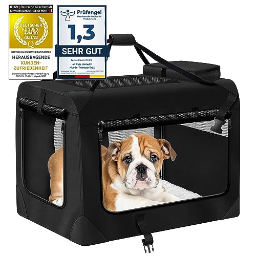 all Pets United® Hunde-Transportbox Tier Hundebox Transporttasche faltbar Hundetasche Haustier-Transport Atmungsaktiv & Wasserabweisend für Hunde & Katzen (S (49x34x34 cm), Schwarz) von all Pets United