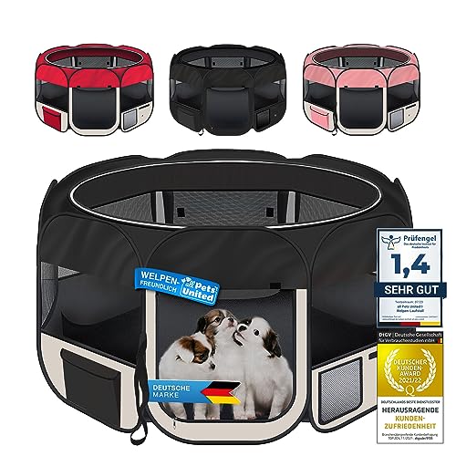 all Pets United® Welpen-Laufstall Tierlaufstall Welpenauslauf-Stall; XXL Freigehege für Hunde, Katzen, Hasen & Kleintiere im Innen- und Außenbereich (Schwarz-Beige) von all Pets United