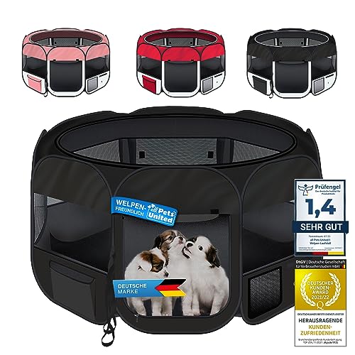 all Pets United® Welpen-Laufstall Tierlaufstall Welpenauslauf-Stall; XXL Freigehege für Hunde, Katzen, Hasen & Kleintiere im Innen- und Außenbereich (Schwarz) von all Pets United