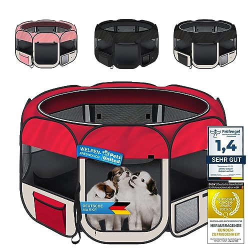 all Pets United® Welpen-Laufstall Tierlaufstall Welpenauslauf-Stall; XXL Freigehege für Hunde, Katzen, Hasen & Kleintiere im Innen- und Außenbereich (Rot) von all Pets United