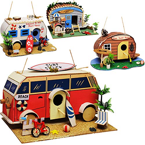 Vogelhaus - Wohnwagen - Wohnmobil - Caravan - aus Holz - 28 cm - Nistkasten Vogelhäuschen Vogelnistkasten - für Garten & Balkon - Bunte Farben/Haus - zum Au.. von alles-meine.de GmbH